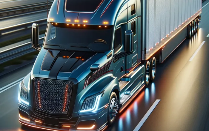 Dall·e 2024 02 15 18.19.48 A Highly Detailed Image Of A Top Quality, State Of The Art Semi Truck. This Truck Is Designed With The Latest Advancements In Technology And Engineeri