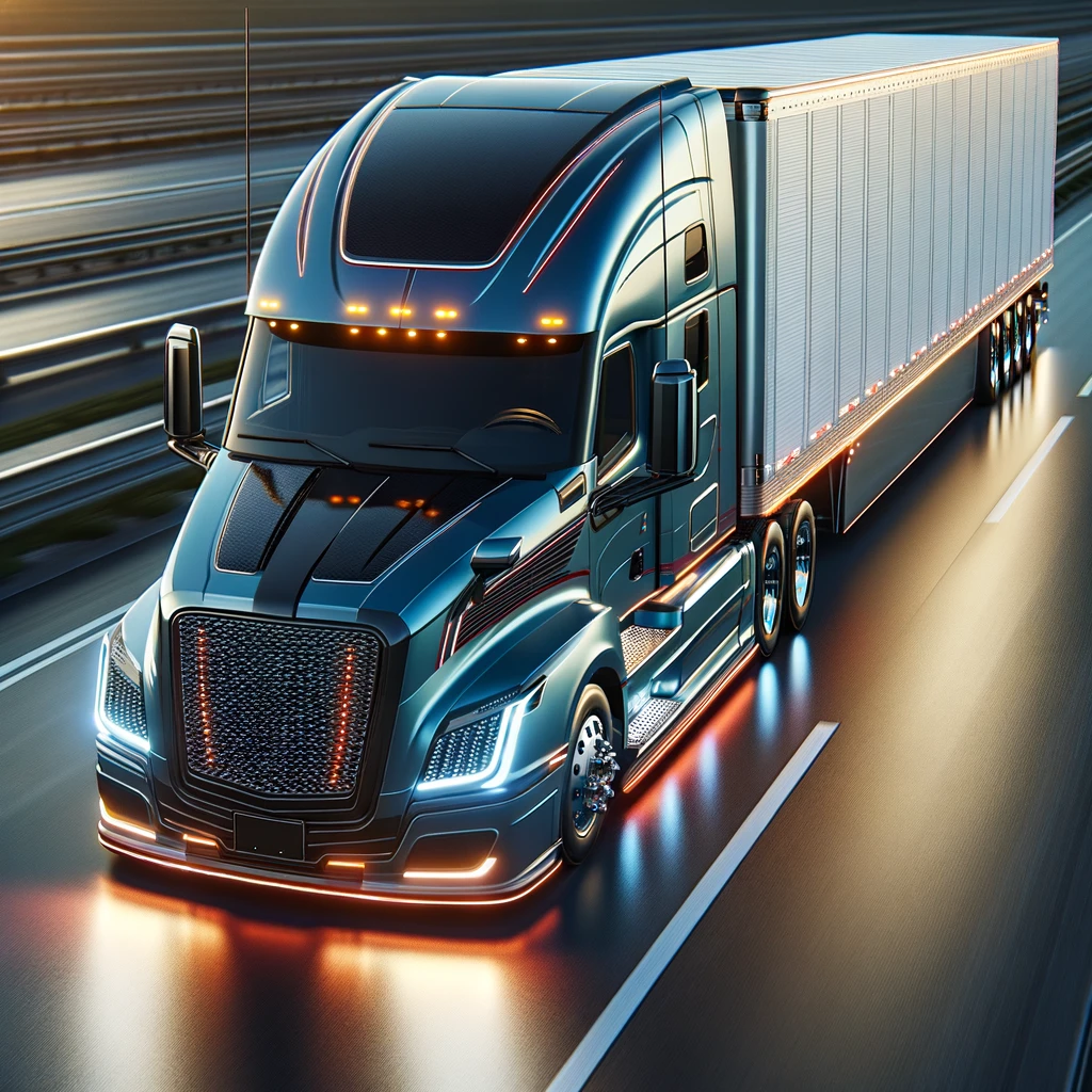 Dall·e 2024 02 15 18.19.48 A Highly Detailed Image Of A Top Quality, State Of The Art Semi Truck. This Truck Is Designed With The Latest Advancements In Technology And Engineeri